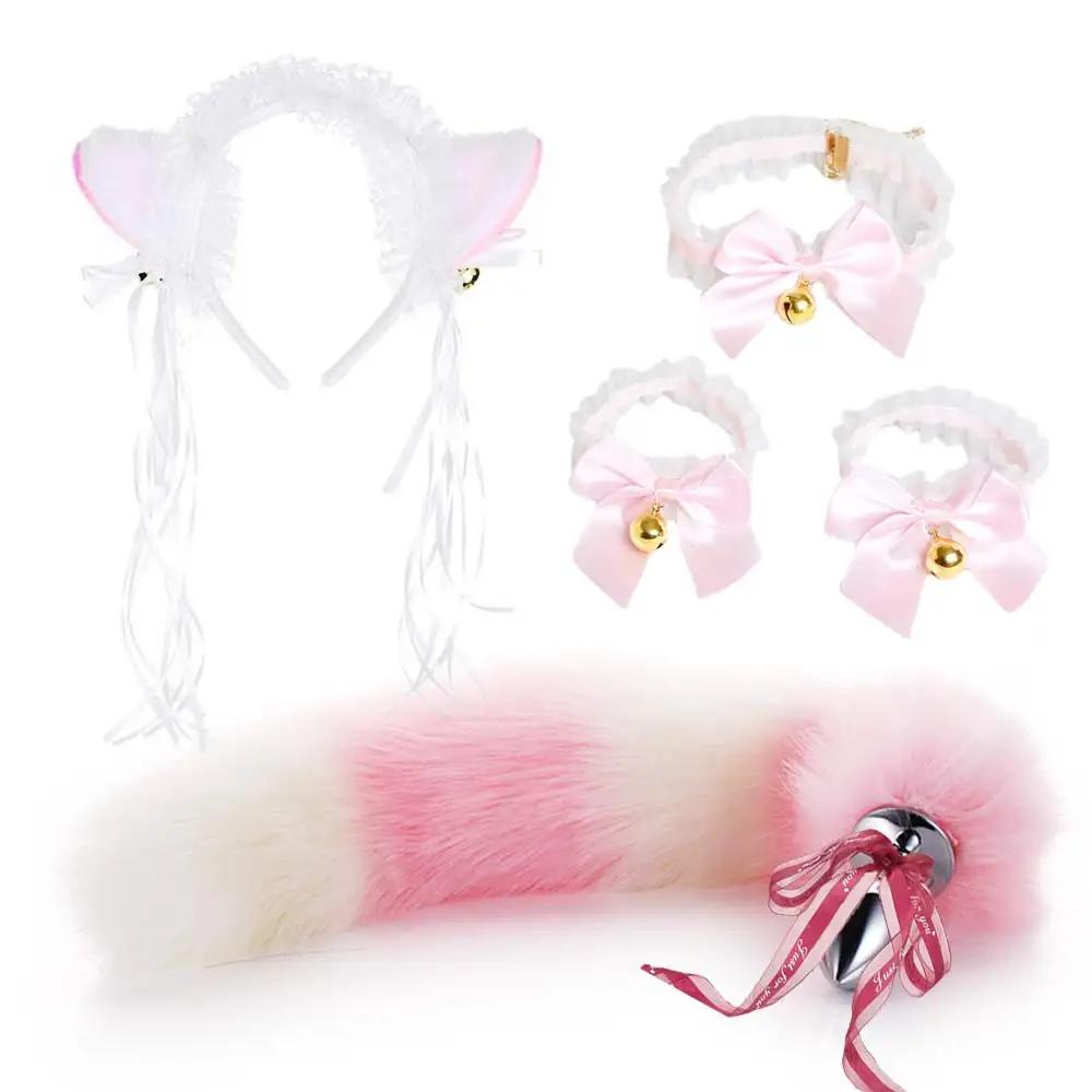 5pcs Set Anal Toys Cute Maid Cat Girl Fox Tail Buttplug Metal Anal Plug Sex Toys Exotic Cosplay Accessories  New Adult Toys