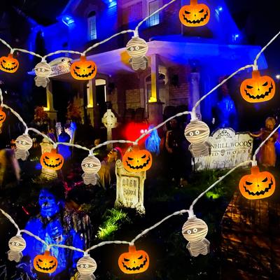 1 Stück 10/20 LED Halloween Kürbis & Mumie Form Lichterkette Batteriebetrieben Gruselige Atmosphäre Hängelampe Innen Außen Deko