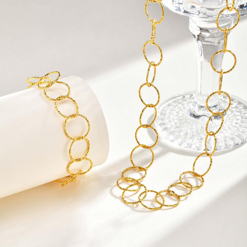 Dainty Stainless Steel Geometric Hollow Round Thin Chain Necklace, Gold Plated Fashion Luxury Jewelry for Women Gift