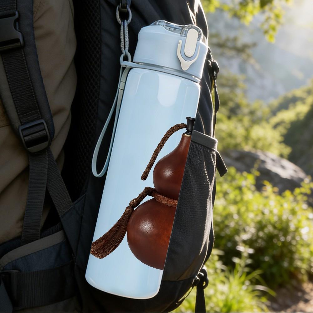 1 Stück Vintage Kürbis Ornament Kunst 750ml Farbe Kunststoff Sport Wasserflasche Auslaufsicher Klappdeckel mit Strohhalm Geeignet für Sport Büro Heimgebrauch