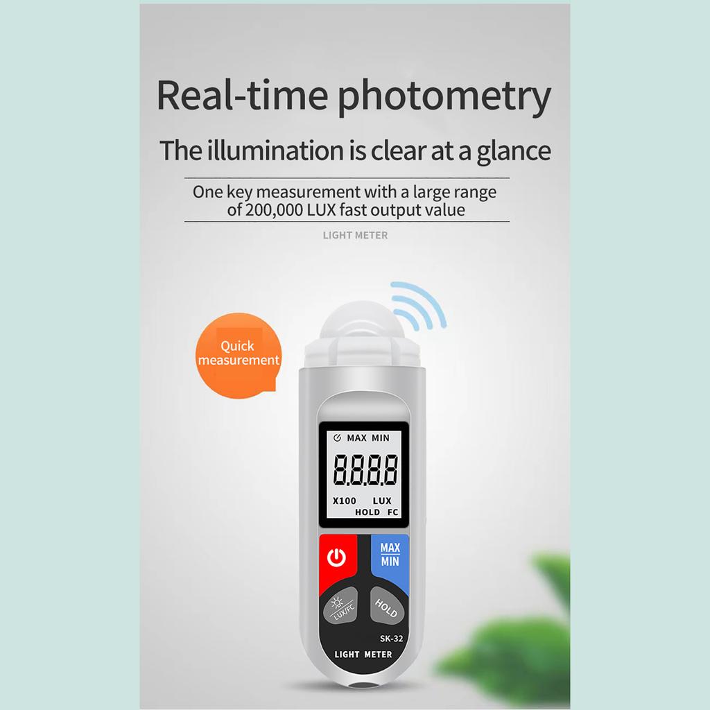Digital Light Meter Lux Meter High Accuracy 0.1 to 200000Lux Portable Brightness Gauge with LCD Screen Data Hold Auto