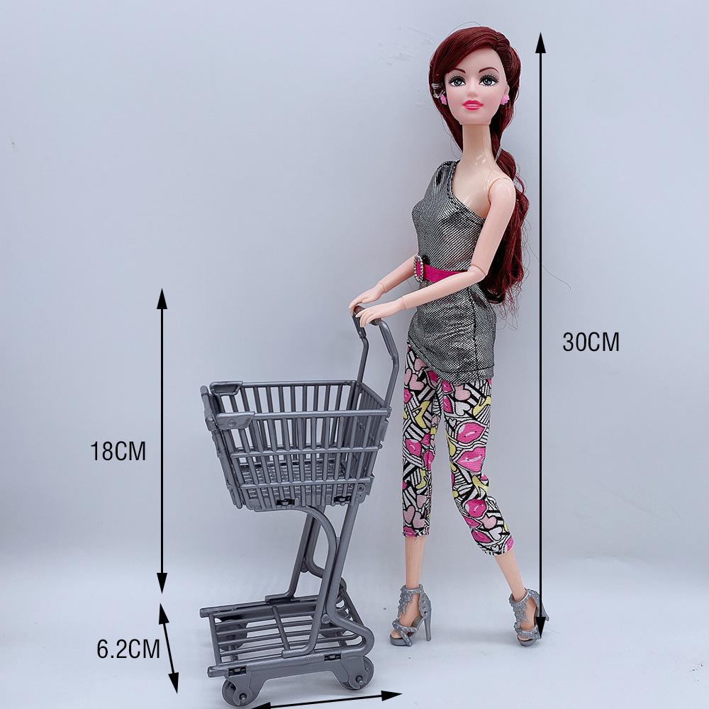 30cm New Doll Mall Shopping Cart Automatic Cashier Kitchen Food Kitchenware Toy House Accessories Children Girl Set Gift Kid Friendly Entertaining Fun