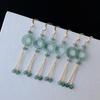 Natural Jade Blue Ice Donut Tassel Earrings, 14k Gold-Plated - Chinese Style