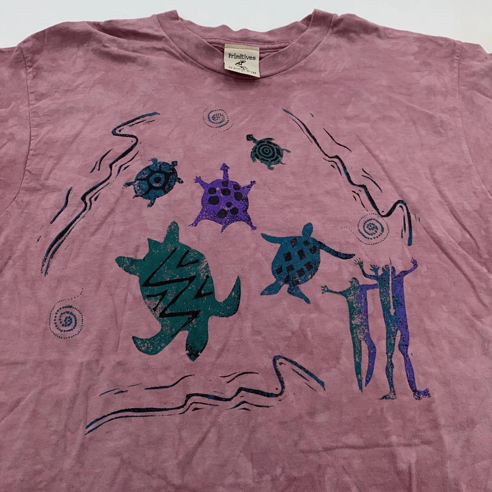 винтажная футболка 90-х TURTLE OCEAN с окрашиванием tie-dye РАЗМЕР M/L пляж природа мягкая M