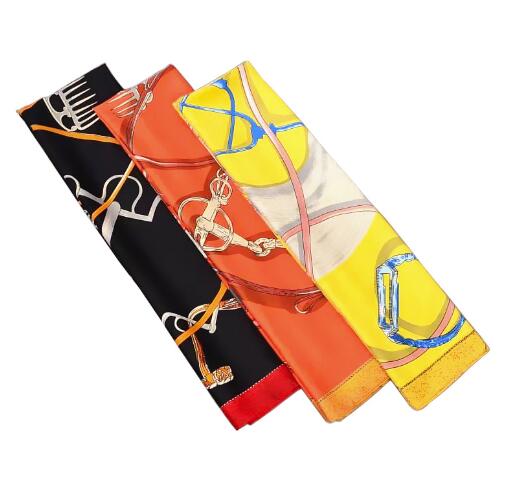 130CM Twill Silk Scarf Women Large Shawls Stoles Belt Chains Print Square Scarves Echarpes Foulards Femme Wrap Bandanas