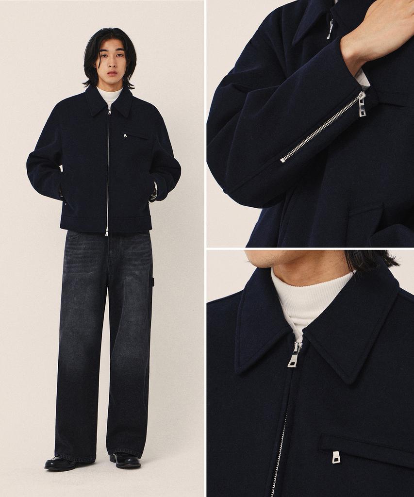 Kiimuir Minimal Wool Collared Jacket_Navy