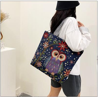 Women's Shoulder Bag, Simple and Fashionable Illustration Tote Bag, Artistic Retro Armpit Bag, Single-sided Embroidered Bag