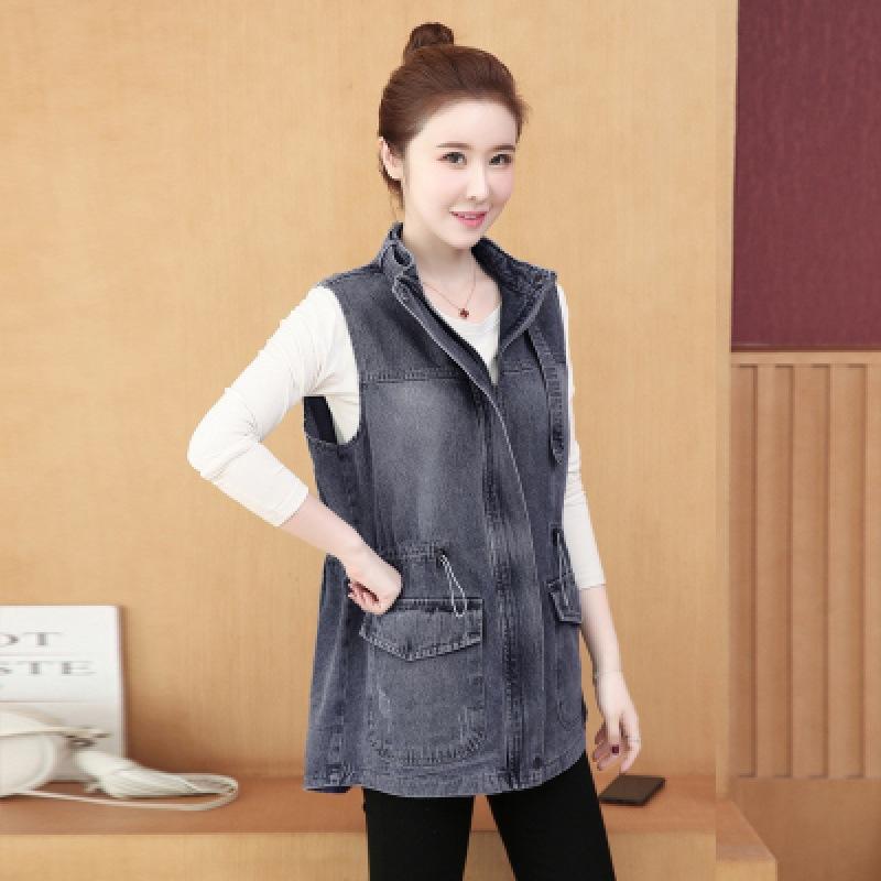 Vintage Denim Vest Women Spring Autumn Sleeveless Jacket Ladies Temperament Loose Korean Elegant Waistcoat