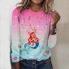 Tops For Women 3D Cute Mermaid Print Round Neck Long Sleeve T-shirt Fall Casual Slim Pullover Women's Long Sleeve Top
