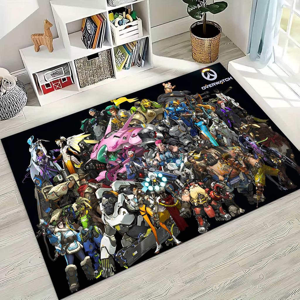 Game OW Overwatch D.VA Mei Reaper Cartoon 3D Rug for Bedroom Living Room Sofa Home Doormat Decor, Large Kids Non-slip Floor Mat