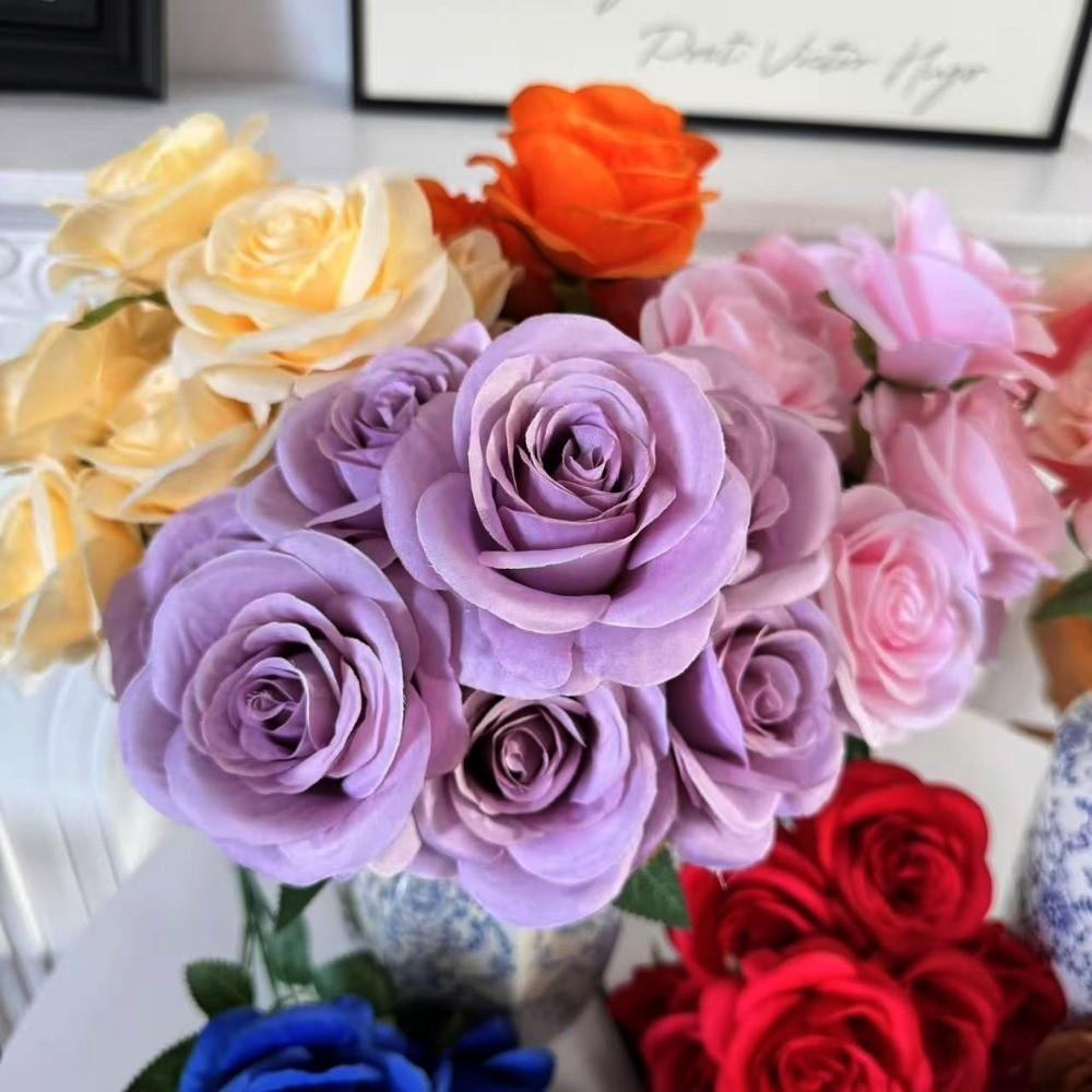 9 Head Real Happy Flower 10 Colors Photography Photo Gift Natural Silk Rose Flowers Mini Crystal Grass Bouquet Home Decorative