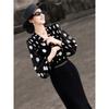 Lansere Women's French Style Polka Dot Ruffle V-Neck Blouse