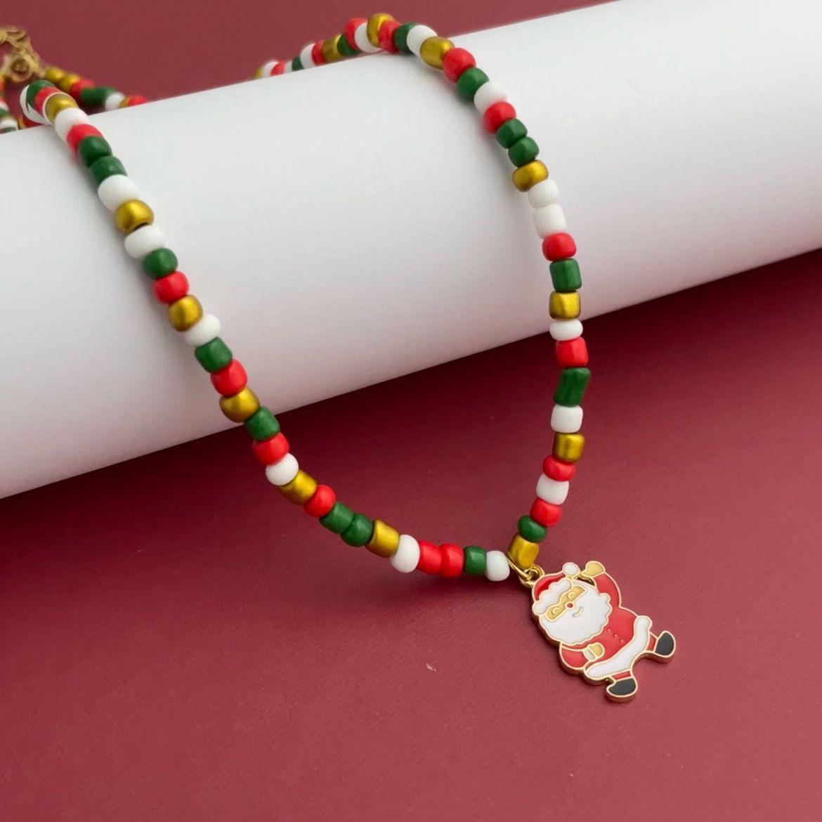 

Fashion Cute Colorful Cartoon Christmas Tree Santa Claus Pendant Acrylic Rice Beaded Necklace for Women Christmas Zircon Gifts