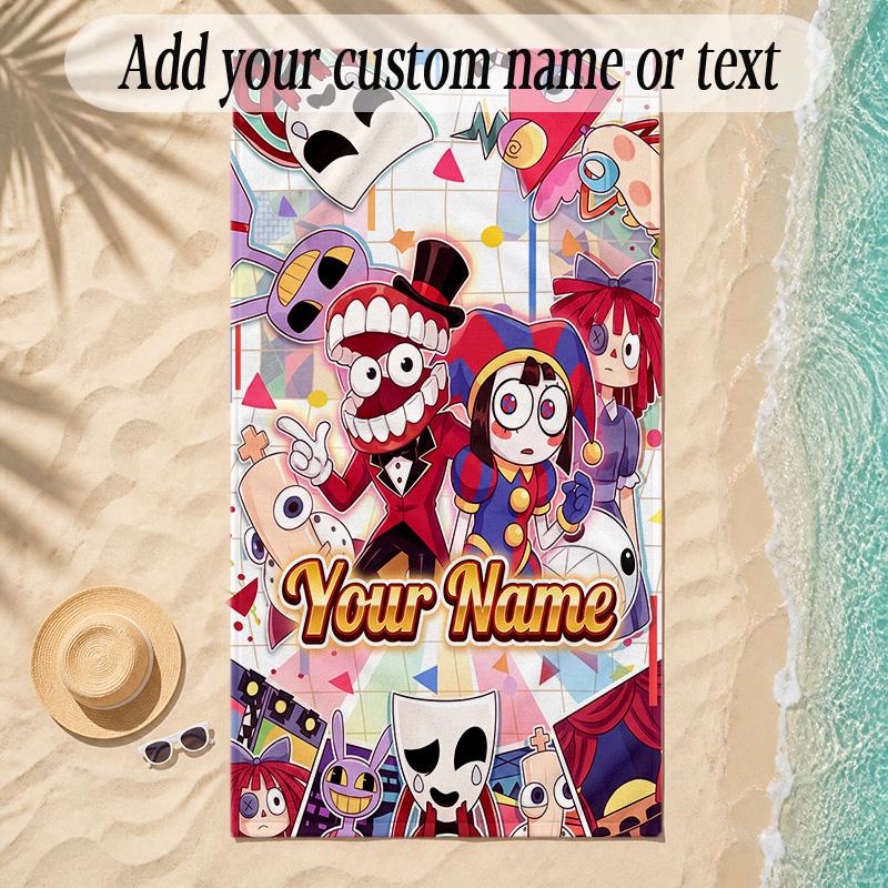 Beach TowelThe Amazing Digital Circus Custom Name Text Personalized Soft Towel for Beach Pool Indoor Home Decor Gift