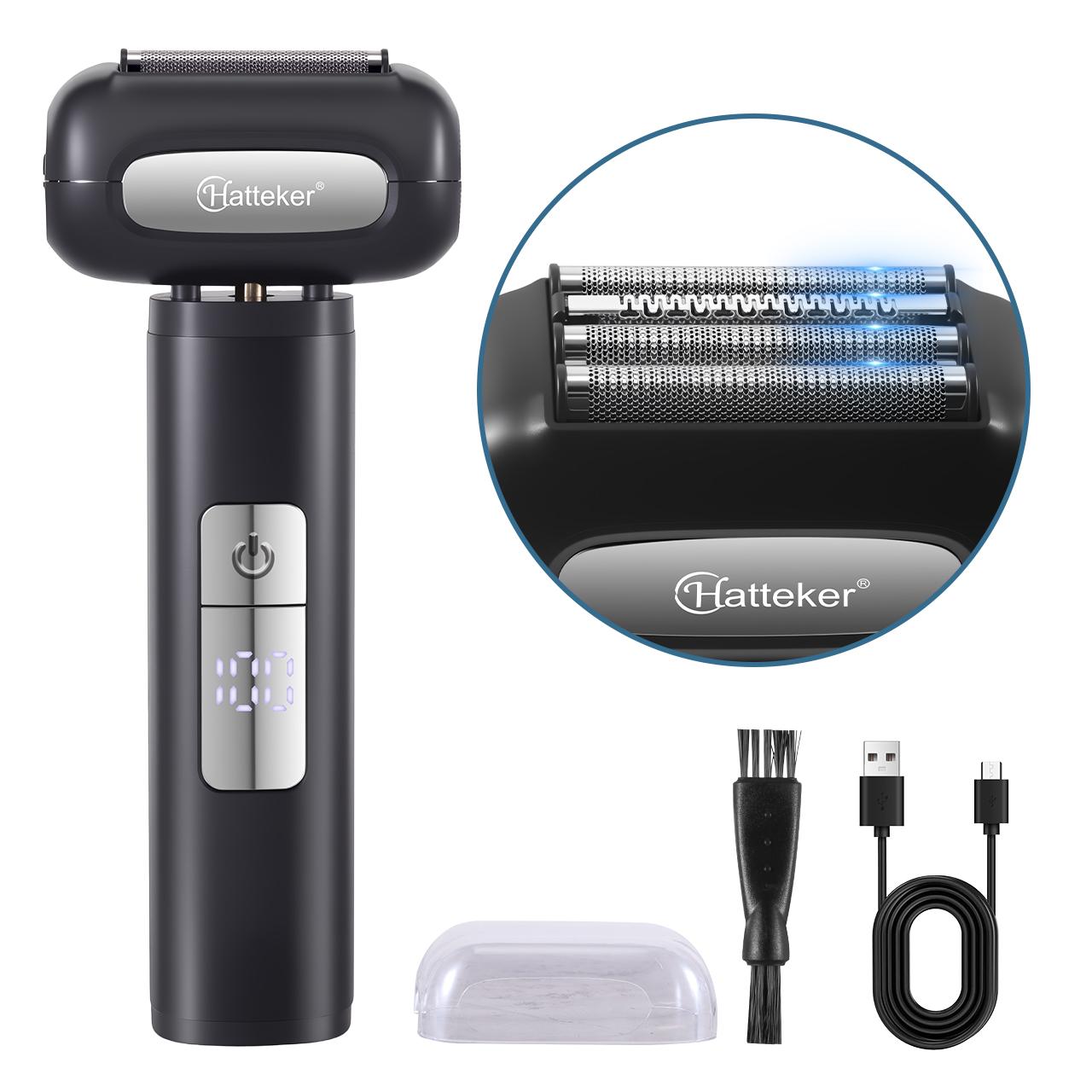 

Hatteker Электробритва с 4-головочным дисплеем, возвратно-поступательная бритва для бороды для домашнего использования, полностью моющийся набор для ухода за телом и лицом чёрный