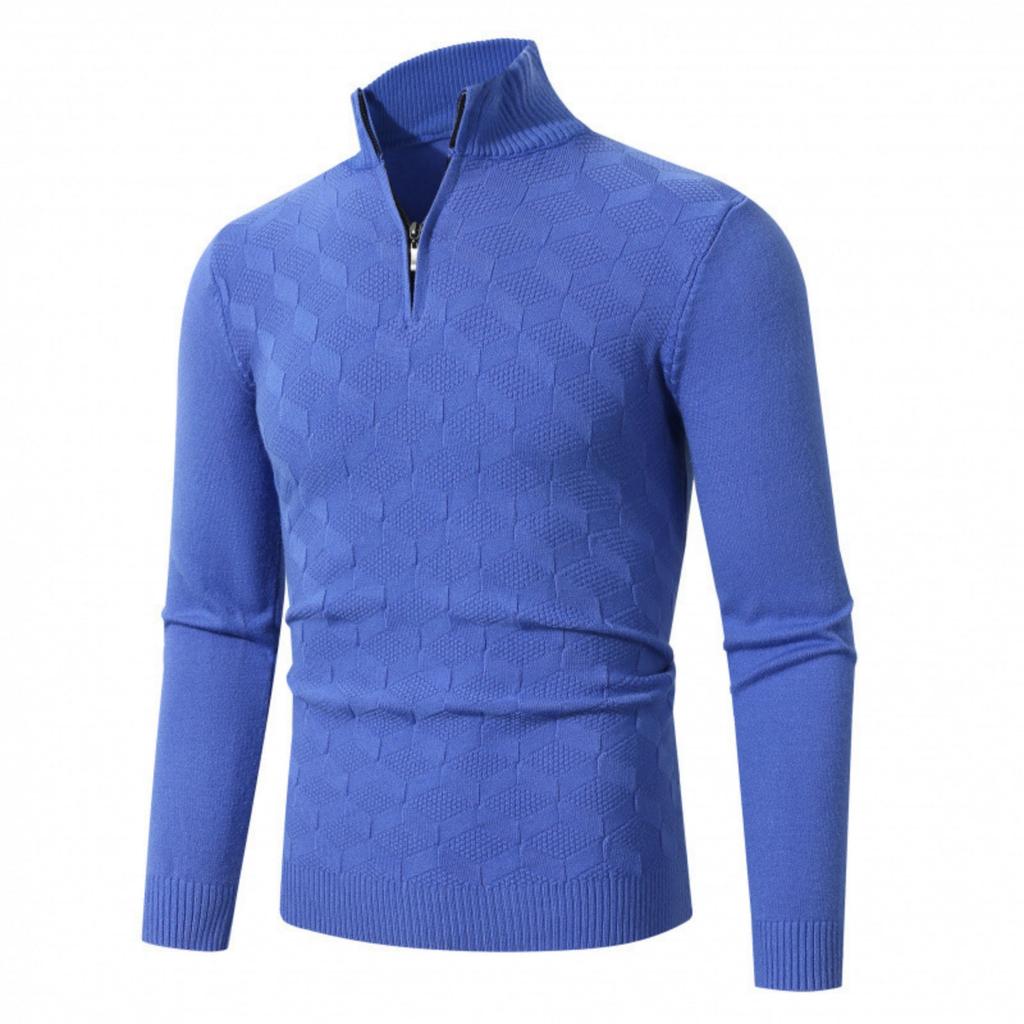 Men's Casual Solid Color Semi-zipper Stand-up Collar Knitted Sweater, Men's Fleece Warm Knitted Pullover Sweater