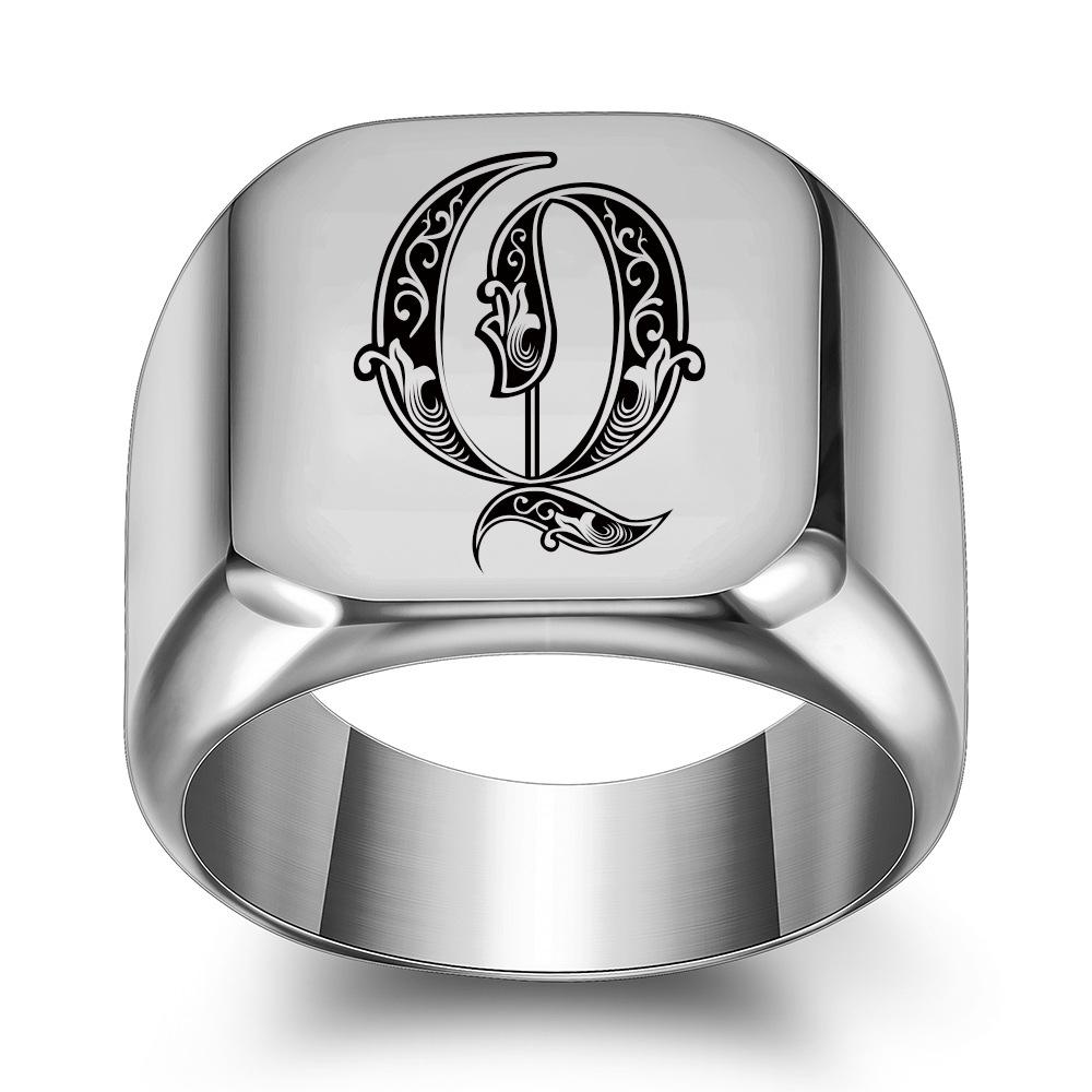 Siegelring mit Retro-Initialen für Männer, 14 mm, sperrig, schwerer Stempel, Herrenband, Edelstahlbuchstaben, individueller Charm-Schmuck, Geschenk für ihn