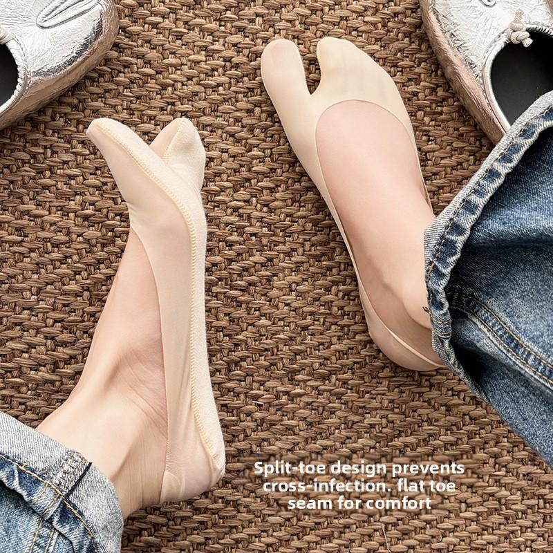 Calzini a punta divisa, Calzini invisibili da due pollici, Calzini estivi da donna, Stile zoccolo di pecora, Fondo in cotone, Antiscivolo, Tallone antiscivolo, Scarpe da barca