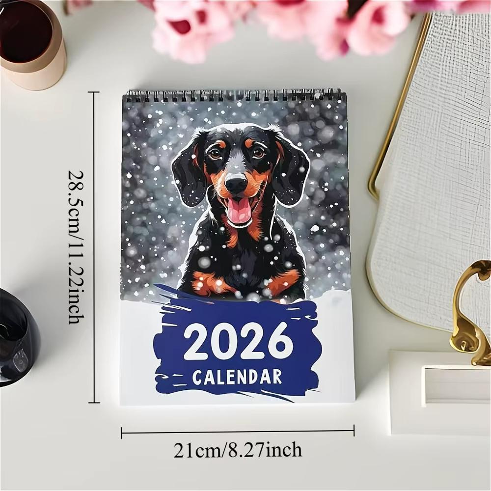 Daily Weekly Monthly Planner 2026 Calendar Dachshund Pattern Paper Desktop Calendar Home Ornaments Hangable Wall Calendar