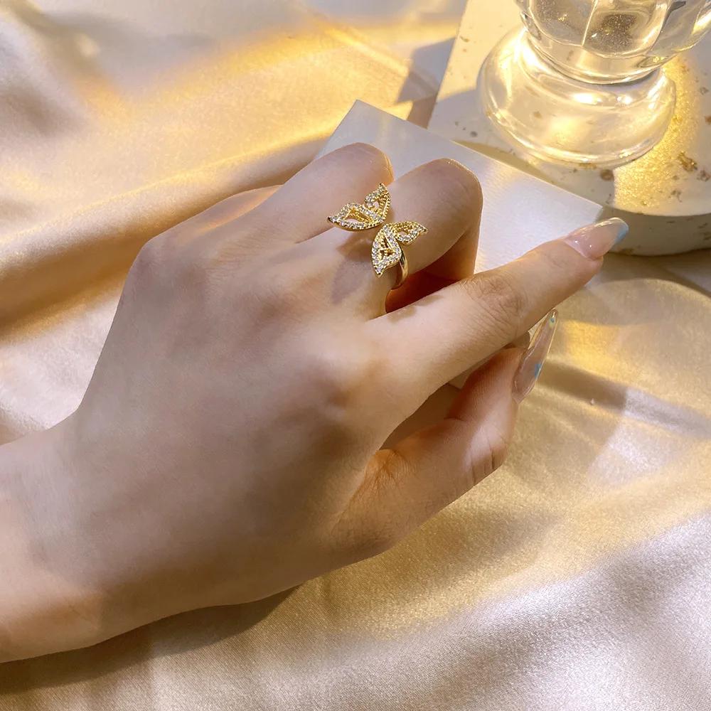 Adjustable Vintage Elegant Bow Open Ring, Fashion Light Luxury Niche, Exquisite Index Finger Zircon Accessory Gifts For Women