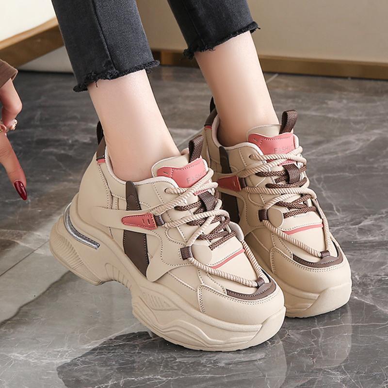 Fashion Cross Lace Up Platform Sneakers for Women Fashion Mix Color Chunky Vulcanized Shoes Woman 2025 Thick Bottom Sports Shoes Female