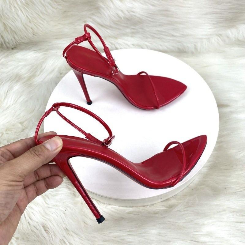 2026 One-word Fashion Sandals Women's Thin Heels Summer European and American Red Pointed High Heels Women's Shoes