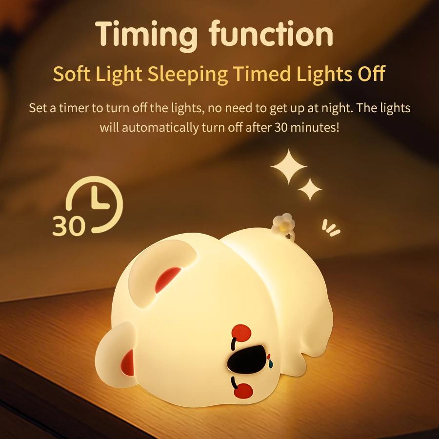 Cute LED Night Light Koala Silicone Touch Bedside Nightlight USB Rechargeable Timing For Kids Birthday Gift Bedroom Decoration