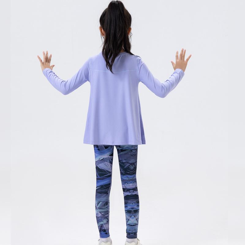Completo Fitness da Bambina con Pullover a Maniche Lunghe Asciugatura Rapida e Leggings Squalo