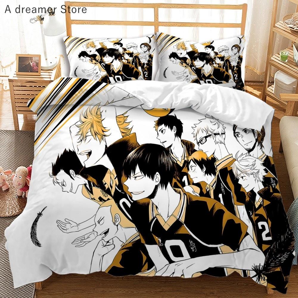Haikyuu Bedding Set 3D Printed Volleyball Boys Cartoon Anime Duvet Covers Set Luxury Bedclothes For Kids Gift Decor Home