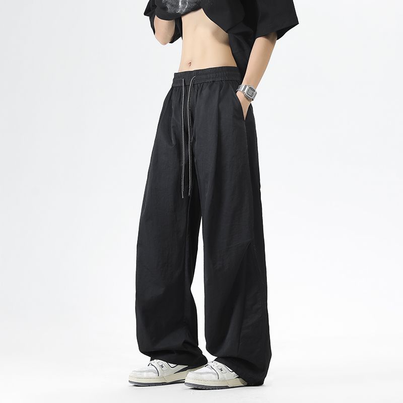 American fashion trendy brand outdoor tooling casual pants men's trend versatile loose wide-leg straight lace-up long pants