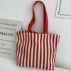 1Pcs Female Daily Shopping Bags Simple Striped Women'S Canvas Casual Shoulder Bags Fashion Large Capacity Ladies Tote Handbags