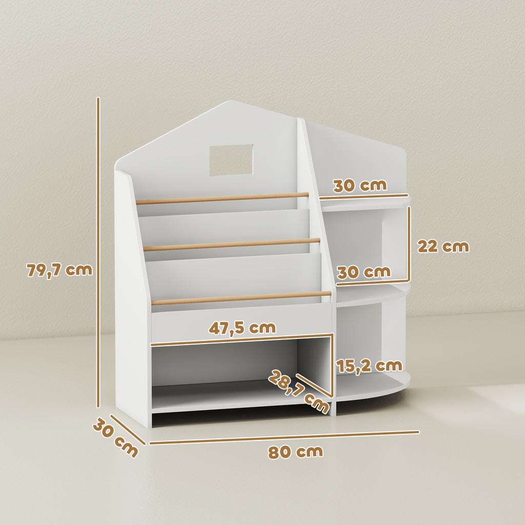 Kinderregal With 7 Shelves For Books Toys Round Edges Holds 40 Kg White