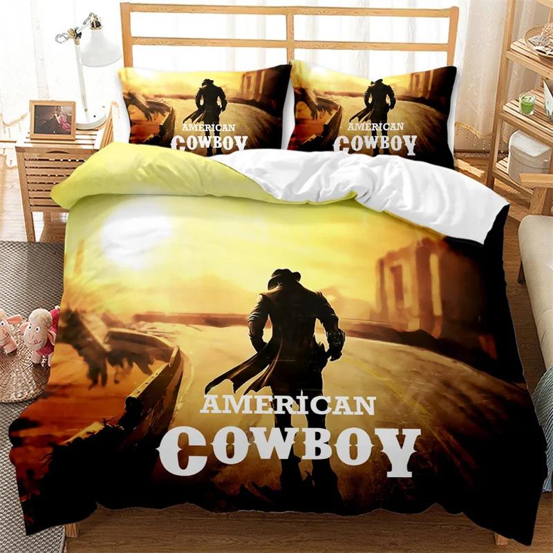 Western Cowboy Duvet Cover Set Single King Wild West Themed Cowboy Bedding Set Microfiber Rodeo Cowboy Riding Horse Quilt Cover