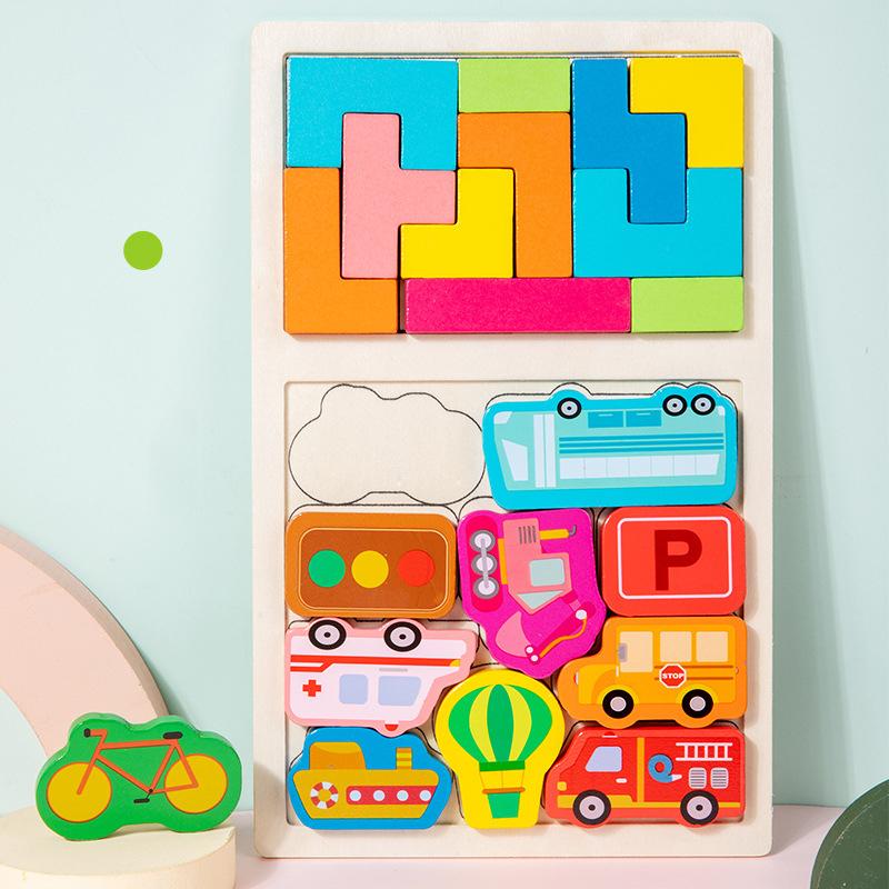 3D Puzzle Wooden Toys Baby Learning Educational Hand Grasp Board Cartoon Animal Fruit and Vegetable Jigsaw Toy Gifts