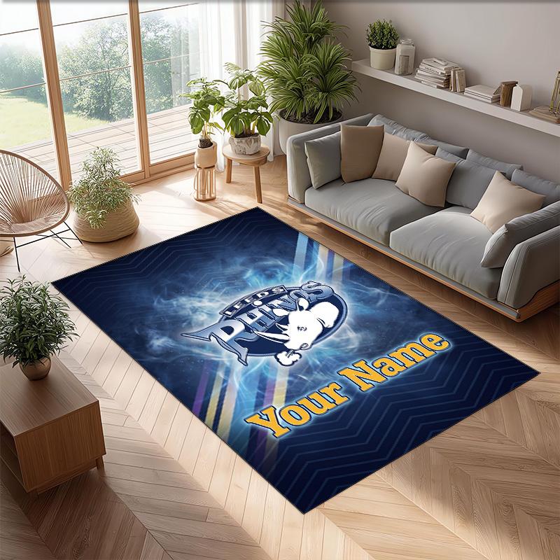 Leeds Rhinos Crystal Velvet Rug, Custom Name Text Personalized Non‑Slip Floor Mat for Home Decor Gift
