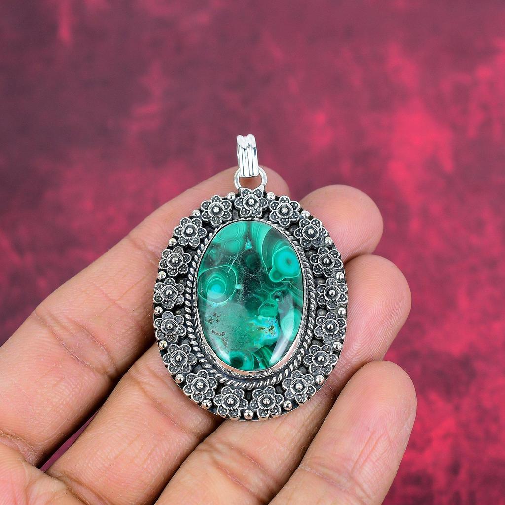 Malachite Pendant Handmade Gemstone Jewelry, 925 Solid Sterling Silver Pendant, Unique Design Jewelry Pendant