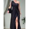 Summer Diagonal Shoulder Knotted Slit Solid Color Slim Fit Party Dresses
