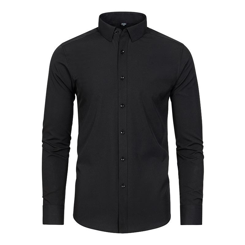 Camisa Social Masculina de Manga Longa Elástica Não Amassa - Cor Sólida