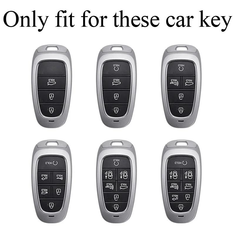 Zinc Alloy + Leather Car Key Case Cover for Hyundai Solaris Sonata Hybrid NEXO NX4 New Grand Santa Fe Tucson 2020 2021 2022 2023