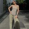 Women's Polka Dot Halter Crop Top V-Neck Ruched Sleeveless Blouse