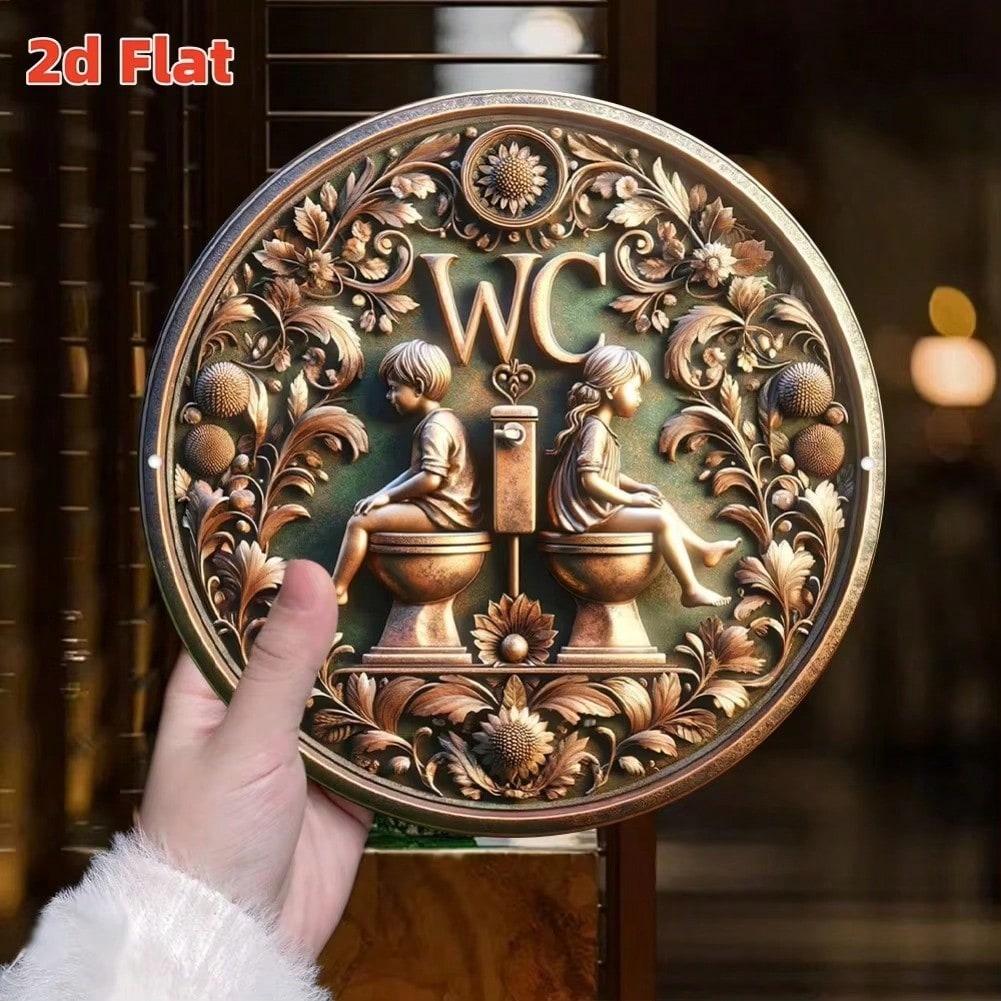 Vintage Round Aluminum WC Wall Art Children Floral Decor Home Cafe