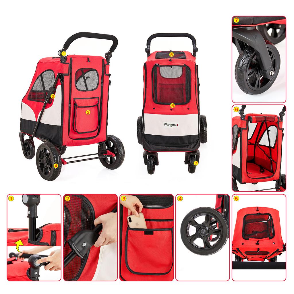 Outing Shopping Four-wheel Pet Cart Storing Foldable Portable Cat and Dog Outdoor Cart Wheelchair Pet Outdoor Cart Large Space