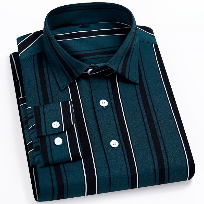 Elastisches Langarmhemd Herren Gestreiftes Slim Fit Hemd Business Casual Bügelfrei Bequem Herrenbekleidung Hemden Herren