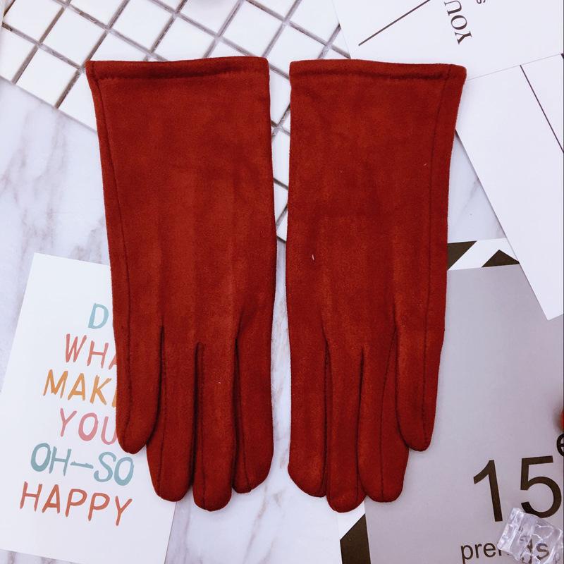 New Women Winter Keep Warm Touch Screen Suede Fabric Plus Velvet Inside Thicken Female Elegant Solid Simple Style Soft Gloves