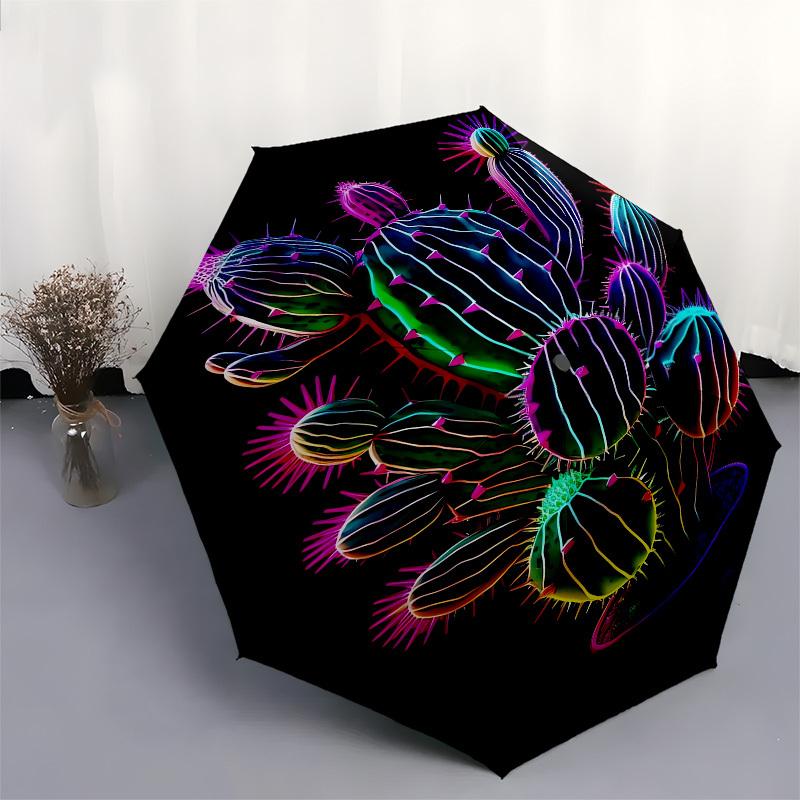 1pc Neon Cactus Artwork Umbrella with Plastic Handle,Suitable for All Seasons UmbrellaPT479