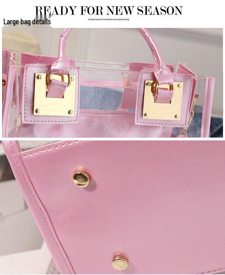 2025 Summer Women's Beach Bag: Korean Style Transparent Jelly Crossbody & Shoulder Mother-Child Handbag