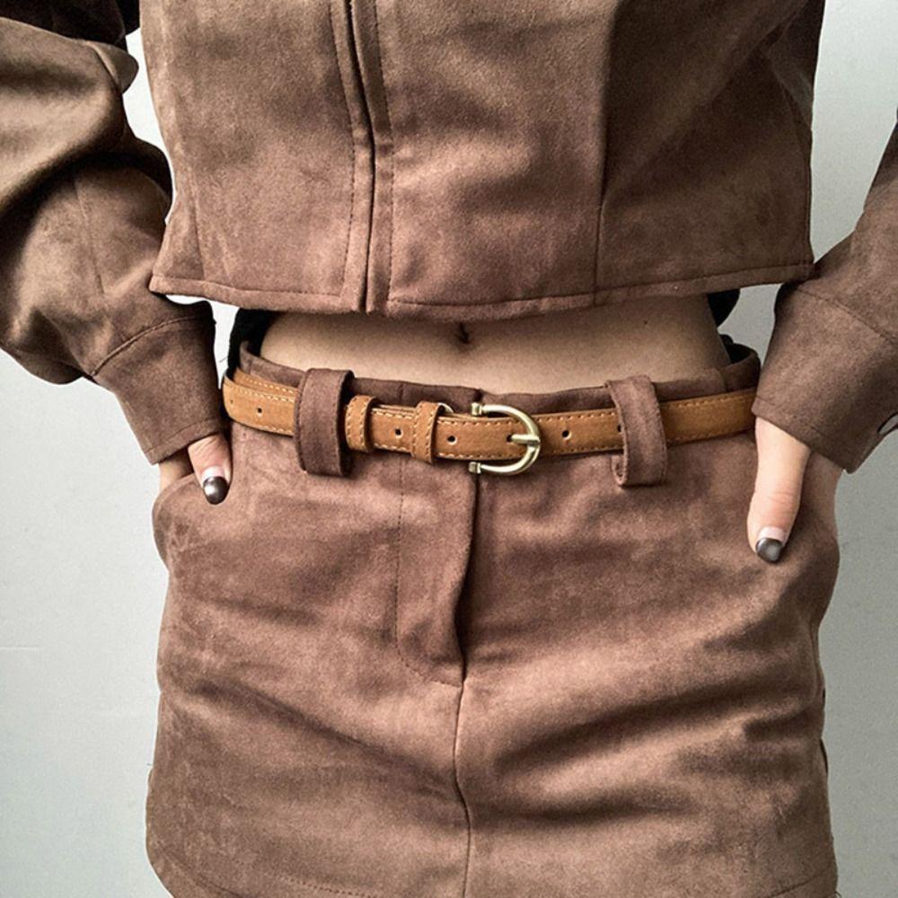 Trendy Pin Buckle Suede Leather Belt Versatile Luxury Design Frosted Waist Belt Vintage Retro Waistband Women Decoration