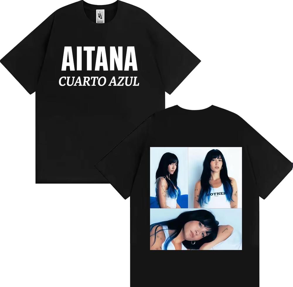 Sängerin Aitana Cuarto Azul Album Tour T-Shirt 2026 Sommer Neu Unisex Damenmode Lässig 100% Baumwolle Ästhetisches Oversized T-Shirt