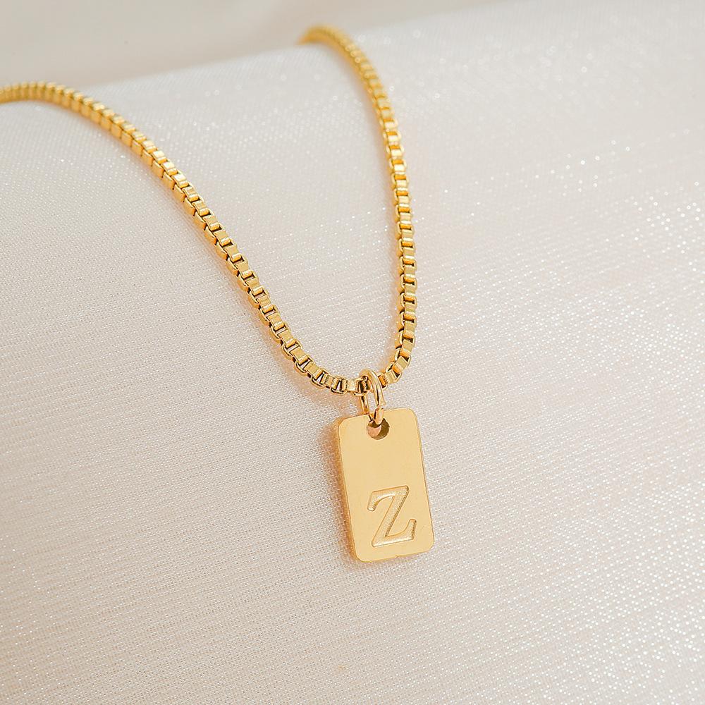 Square Brand 26 English Letters Pendant Necklace Daily Versatile Accessories