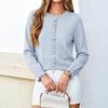 Women's Color Round Neck Long Sleeve Knit Cardigan with Ruffle Trim for Casual Wear